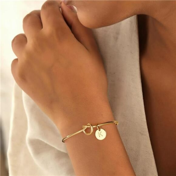 Gold initial bracelet dainty personalized letter cuff bangle jewelry for women - Picture 5 of 8